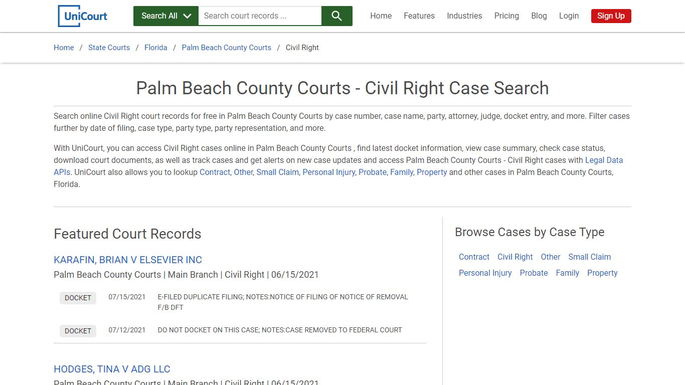 Civil Right Case Search - Palm Beach County Courts, Florida